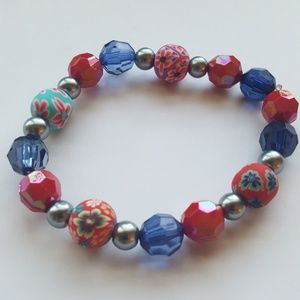 Red ❤️/ Silver/ & Blue 💙🌼 Flower Power Bracelet